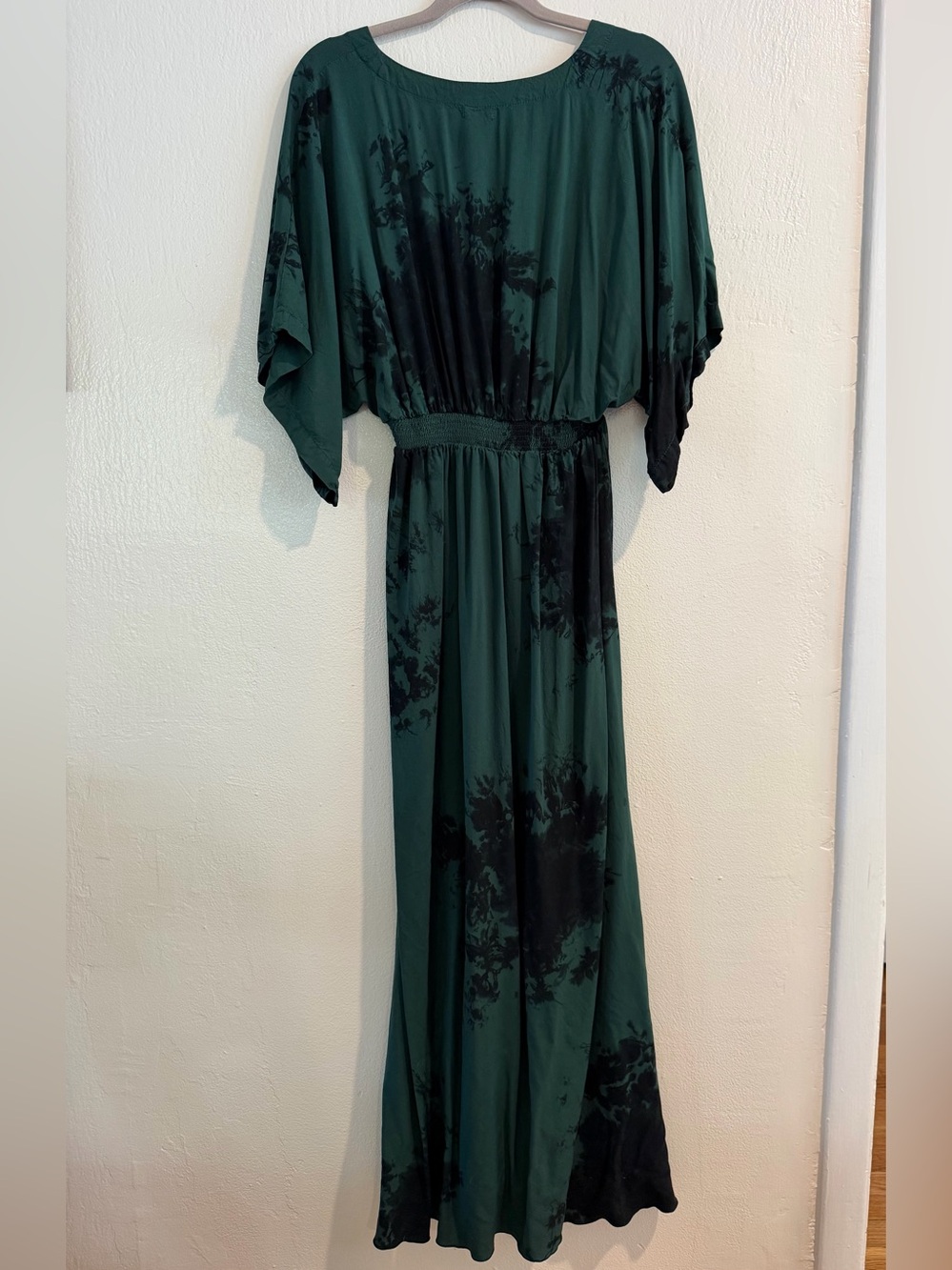 Kush Green Black Tie Dye Kimono Sleeve Boho Maxi Dress Size Large - Picture 4 of 7